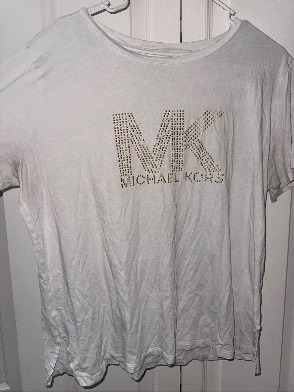 Michael Kors White Short-Sleeve Tee with Studded MK Logo